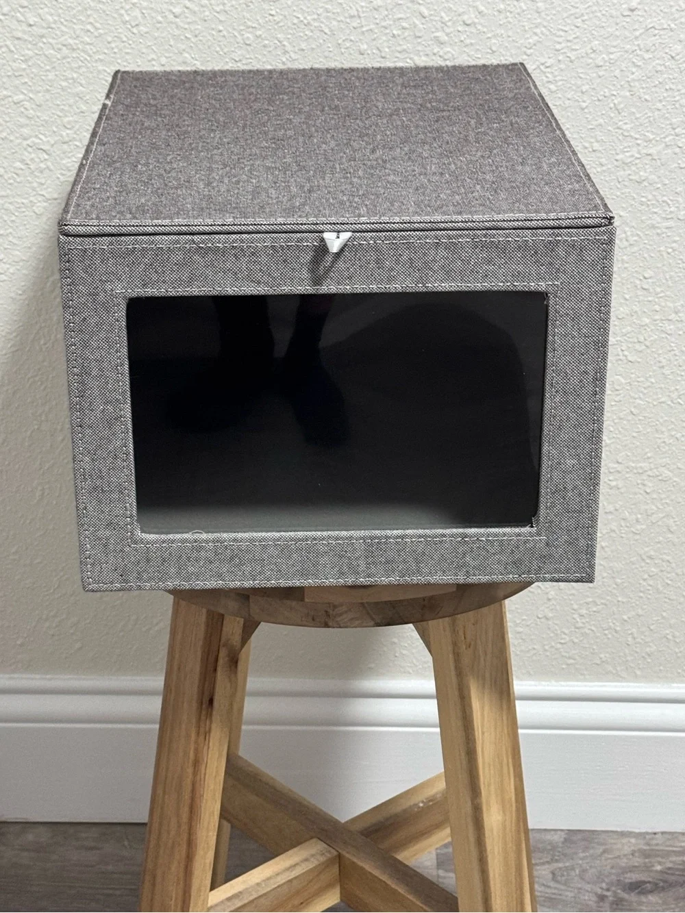 The Container Store Cambridge Drop-Front Shirt Box Grey Linen Like New